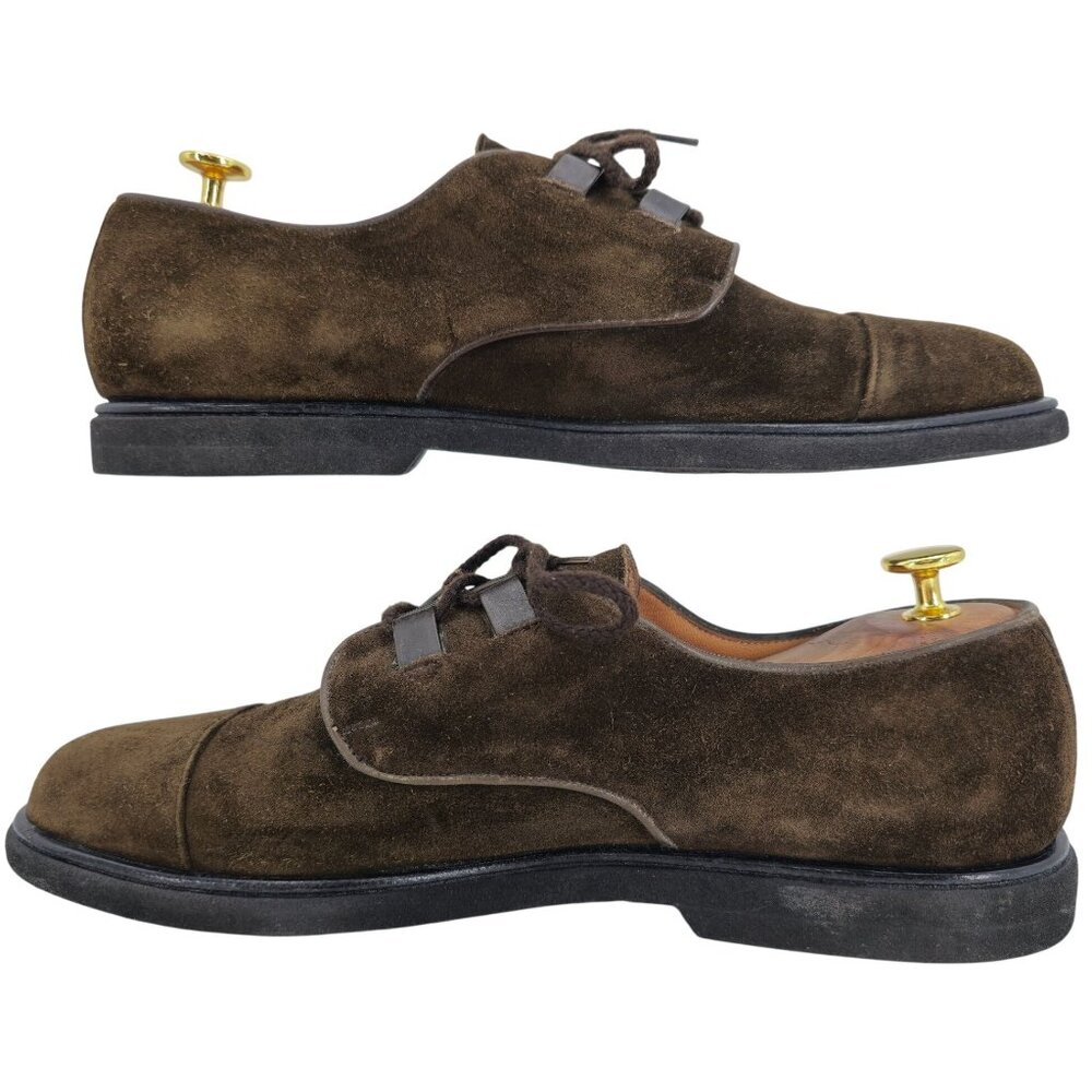 Vintage Bally Switzerland Brown Suede Dress Shoes Mens 10.5 Cap-toe Derby Oxford - Picture 8 of 9
